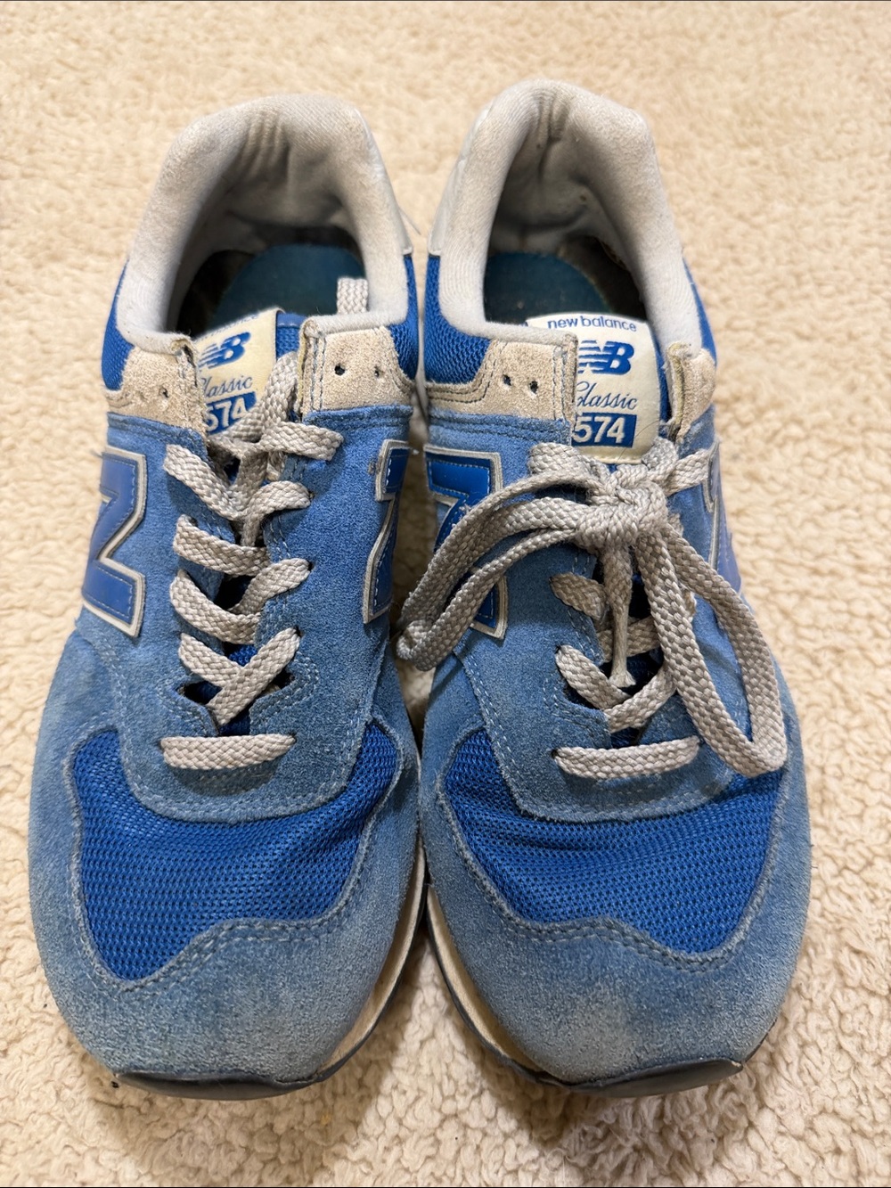 New Balance Blue and Gray 574 Suede Mesh Sneakers